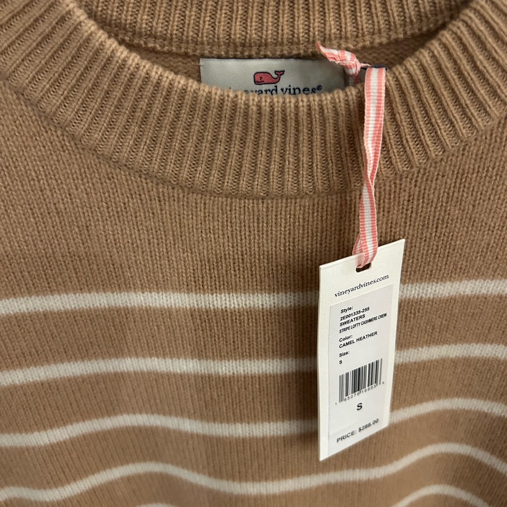 NWT Vineyard Vines cashmere Tan and Cream Striped Sweater, size small. - Picture 2 of 4